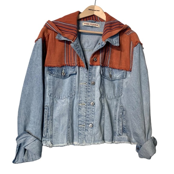 FREE PEOPLE | NWOT Baja Hooded Distressed Denim Jacket - Picture 2 of 13